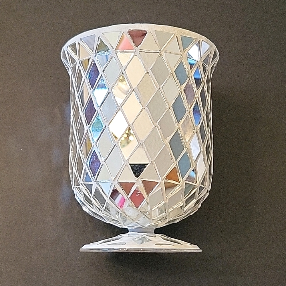 NEW Silver Mosaic Glass Vase/Candleholder